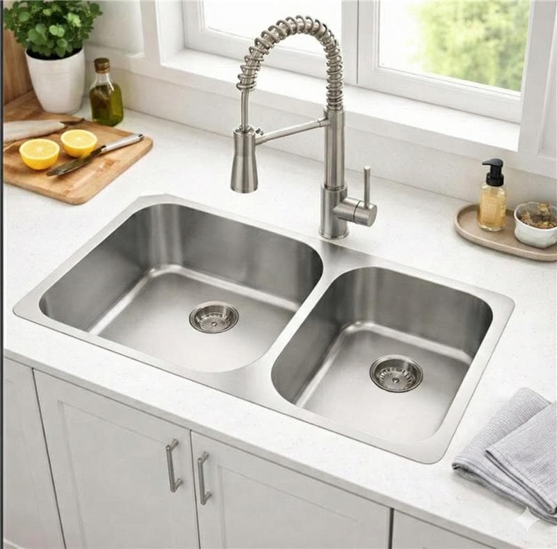 18-Gauge Stainless Steel Undermount Sink with two unequal bowls