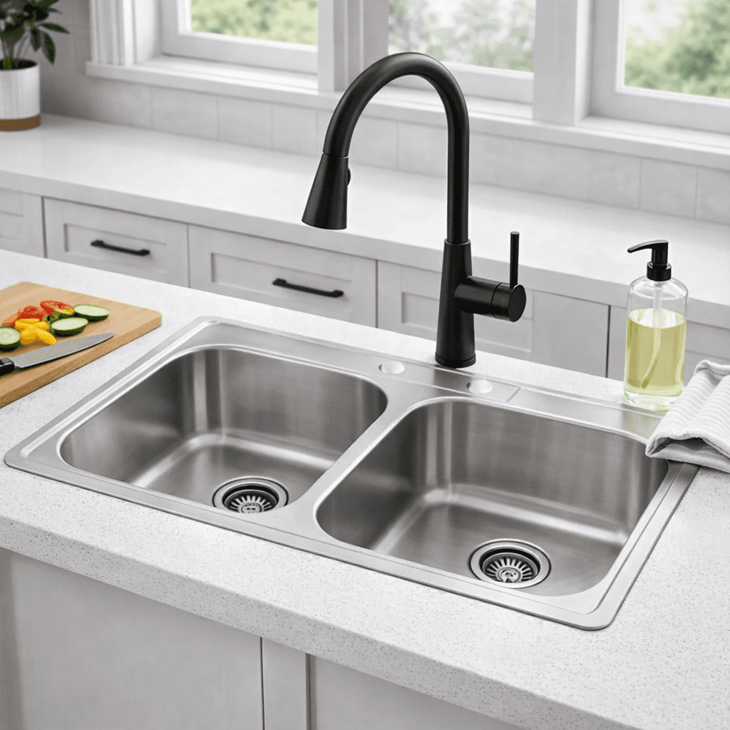 20-Gauge Stainless Steel Drop-in Sink with two equal bowls