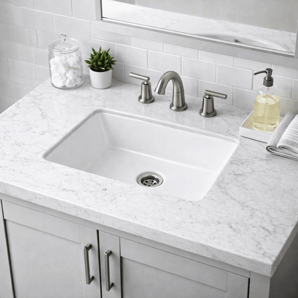 White Small Rectangle Porcelain Undermount Sink