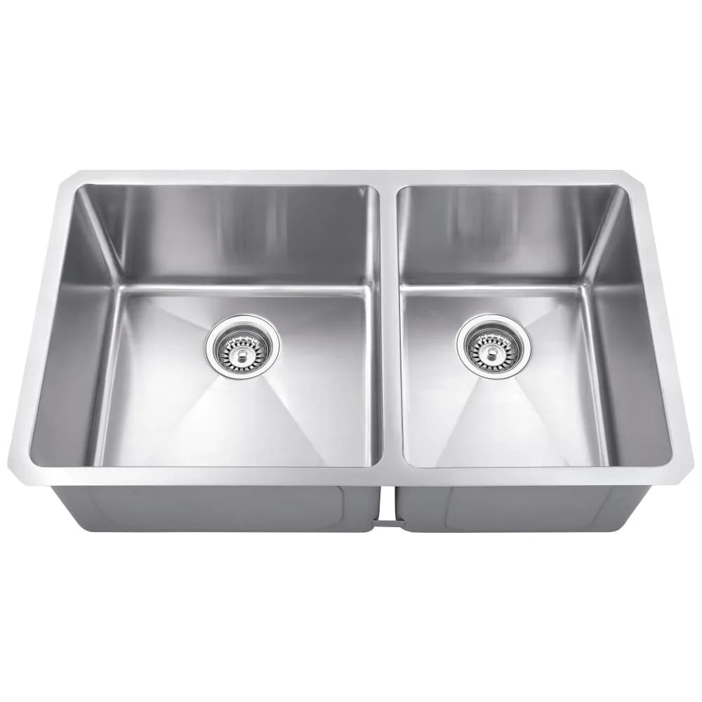 16-Gauge Stainless Steel Undermount Sink with two unequal bowls