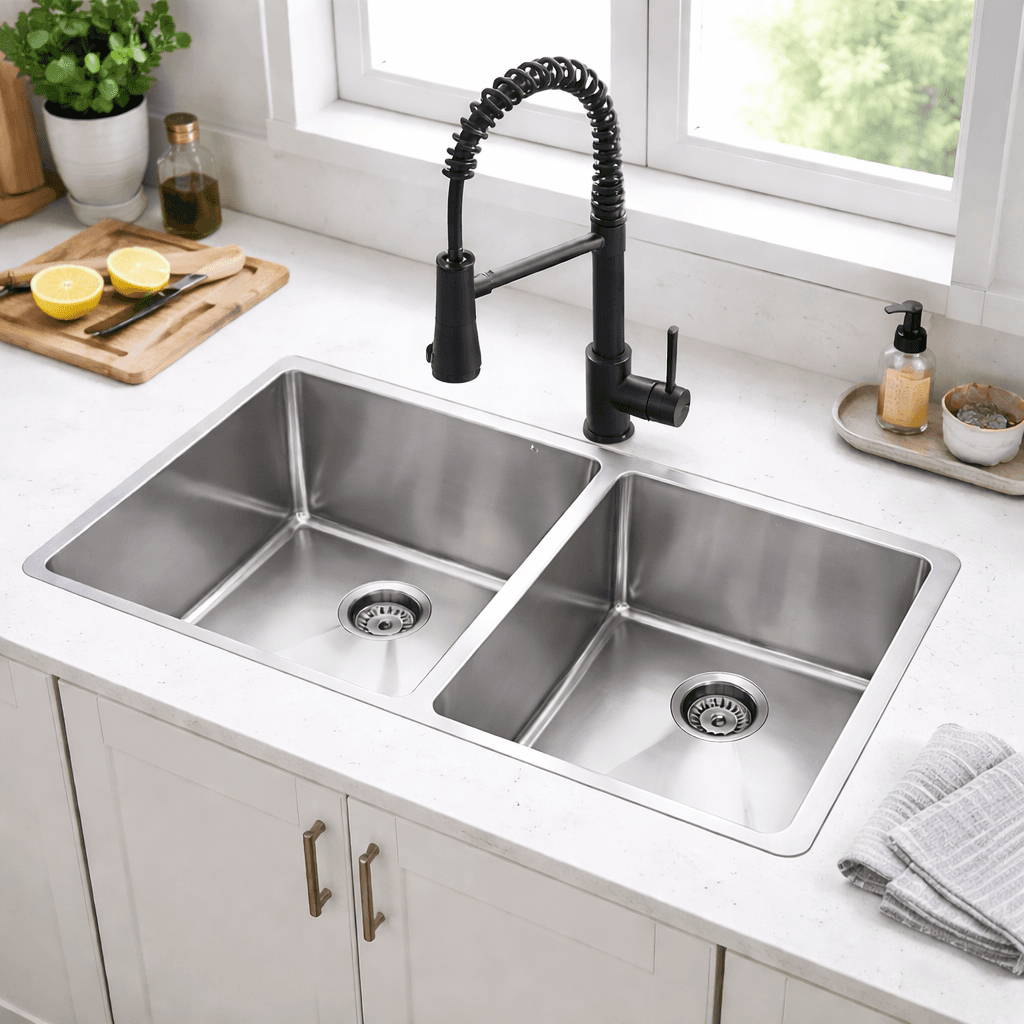 16-Gauge Stainless Steel Undermount Sink with two unequal bowls