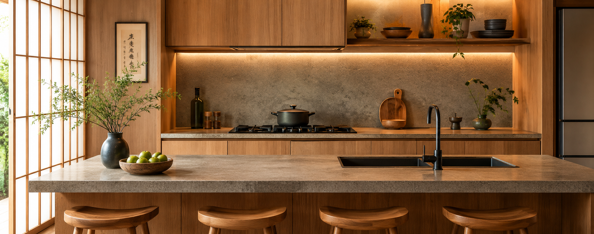Modern Flat Panel Cabinetry with Japanese Simplicity
